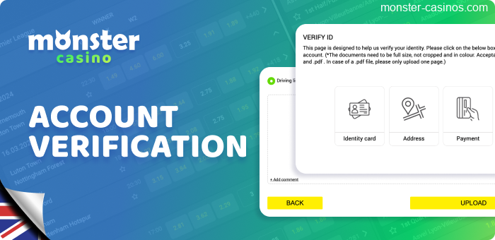 Account verification for betting at Monster Casino in UK