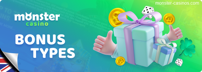 Types of Bonuses at Monster Casino UK