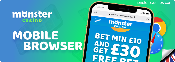 Mobile browser support for Monster Casino Players in UK