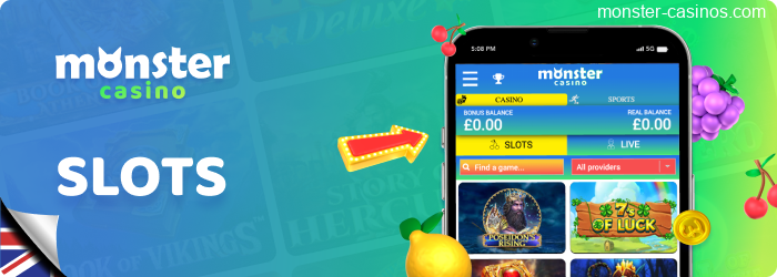 Slots section for mobile players at Monster Casino UK