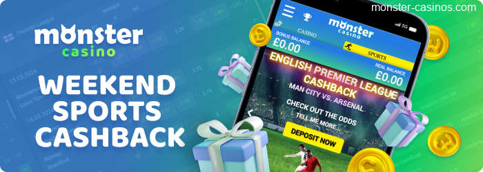 Weekend sports Cashback at Monster Casino for bettors from UK