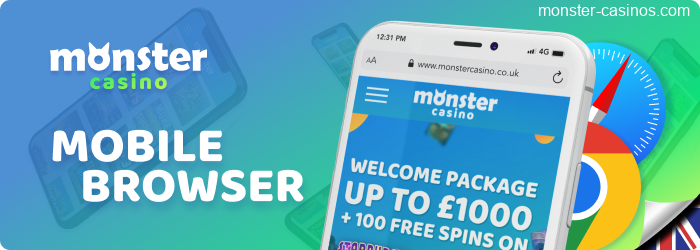 Monster Casino in UK - Mobile Browser accessibility