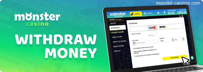 Withdraw Bonus Money from Monster Casino UK