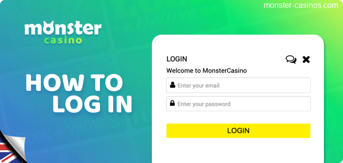 Log in process for UK players - Monster Casino