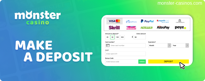 Deposit for Monster Casino UK players